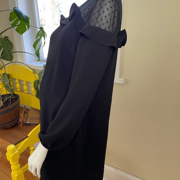 Ann Taylor Loft Womens Black Mesh Polka Dot Ruffle Trim Shift Dress Size 6 NEW - Picture 5 of 9